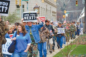 In the wake of Patriot Coal's broken promises to union miners and retirees, The United Mine Workers of America have represented their members' sense of injustice in cities and courtrooms across the region. Photo by Ann Smith, special to the UMW Journal