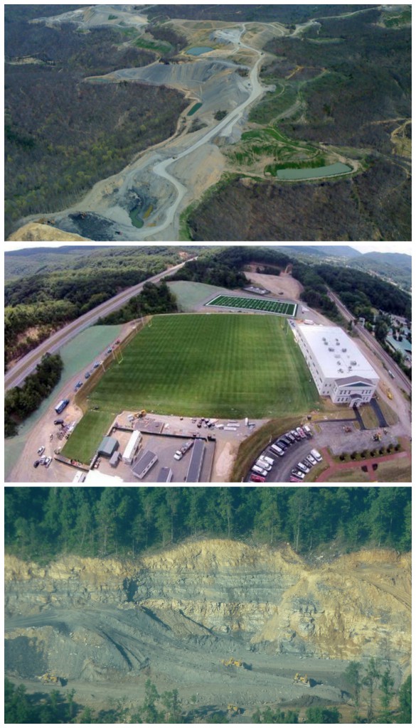 One of these things is not like the other, but they're all owned by Jim Justice. Premium Coal's Zeb Mountain (top) and Windrock Mountain mines in Tennessee, and the Greenbrier's new training complex. Photos from tnleaf.org and Facebook.