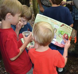 Young hikers examine a trail brochure in Virginia. Photo courtesy of Kids in Parks