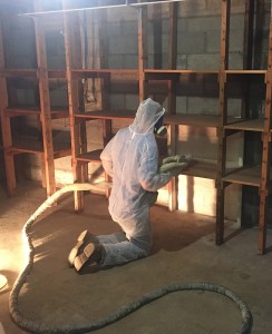 Smith Insulation contractors install spray foam in Woolery's basement. "Last year, two new [regional contracting] businesses entered the spray foam industry," says Woolery. "There's a lot of demand for this type of work." Photo by Chris Woolery