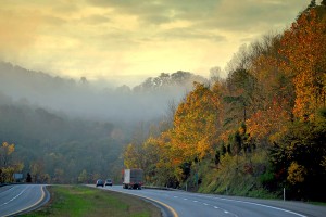 "Foggy Morning Drive" was taken on Interstate 77 in northern West Virginia by  photographer Rob Carter