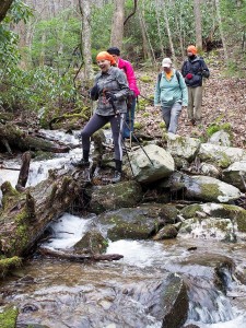 Hikers willing to ford the trail’s creek crossings. Photo by Marty Silver, Tennessee State Parks