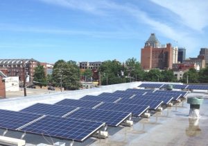   A solar project designed to test North Carolina’s ban on third-party electricity sales catches some rays on the roof of a Greensboro church. Photo courtesy of NC WARN.