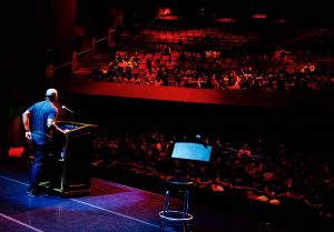 Frank X Walker reads from his poetry at the Kentucky Governor’s School of the Arts. Photo by Patrick Mitchell