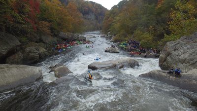 Kayakers at the finish line