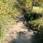 Dark runoff from a mine contaminates a Virginia creek