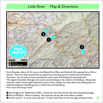 Map of the Little River with key points of interest highlighted