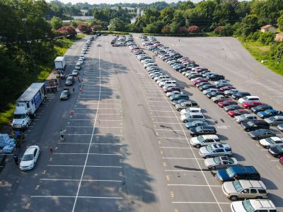 cars line up for a food bank