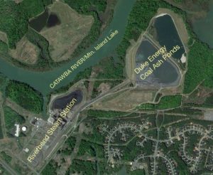 A North Carolina bill includes proposes allowing groundwater contamination up to a landowners property line, a plan supported by Duke Energy, which is being sued for coal ash pollution at its Riverbend Plant. Photo by the Catawba Riverkeeper.