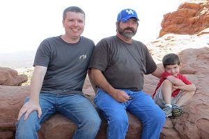 Wes Addington, left, enjoys a moment with his father and son en route to New Mexico for the National Bank Lung Conference. Photo Courtesy Wes Addington