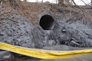 Duke Energy initially reported that the ruptured Dan River pipe was constructed from concrete. Investigations have revealed that while the visible ends of the pipe are concrete, cheaper, failure-prone metal was used for the length of the pipe. Photo courtesy Appalachian Voices