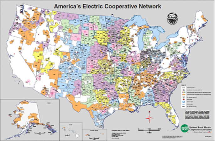[Notes: For those interested, NRECA has put together a neat map showing the growth in the number of co-ops over time. Also, REA is now the Rural Utilities Service, or RUS, and is part of the U.S. Department of Agriculture.]