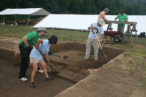Above the south end of the old Fort San Juan moat, Warren Wilson College students help excavate the site near Morganton, N.C. Photo courtesy Warren Wilson Archaeology Lab