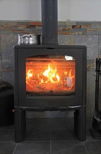Check for an EPA-certified metal label on the back of a wood stove. If manufactured before 1992, the wood stove is inefficient, says the EPA. Photo by Jamie Goodman