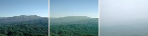 Air pollution affects the visibility at Great Smoky Mountains National Park, as evidenced by these images of clear versus hazy days. Photos courtesy of the U.S. National Park Service