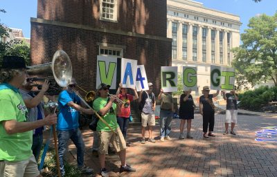 Marchers rallied support for Virginia's continued participation in the Regional Greenhouse Gas Initiative. Photo by Jen Lawhorne
