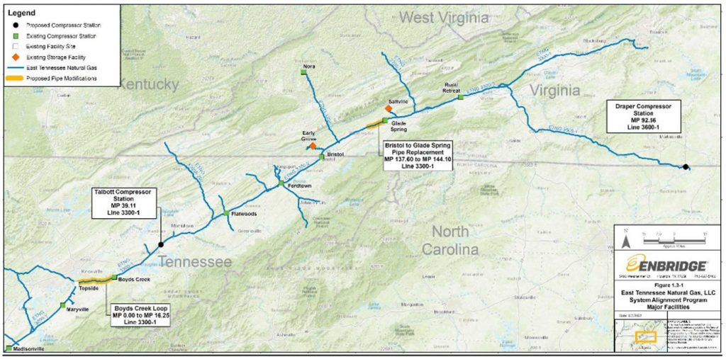 Map of the East Tennessee Natural Gas System Alignment Program