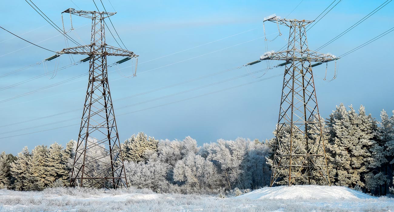 Power lines in the snow, photo from istock