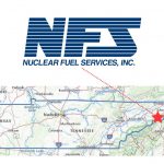 The Nuclear Fuels Services Inc. logo and a map showing its location in Tennessee