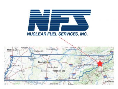 The Nuclear Fuels Services Inc. logo and a map showing its location in Tennessee