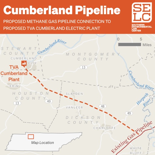 Map shows route of Cumberland Pipeline