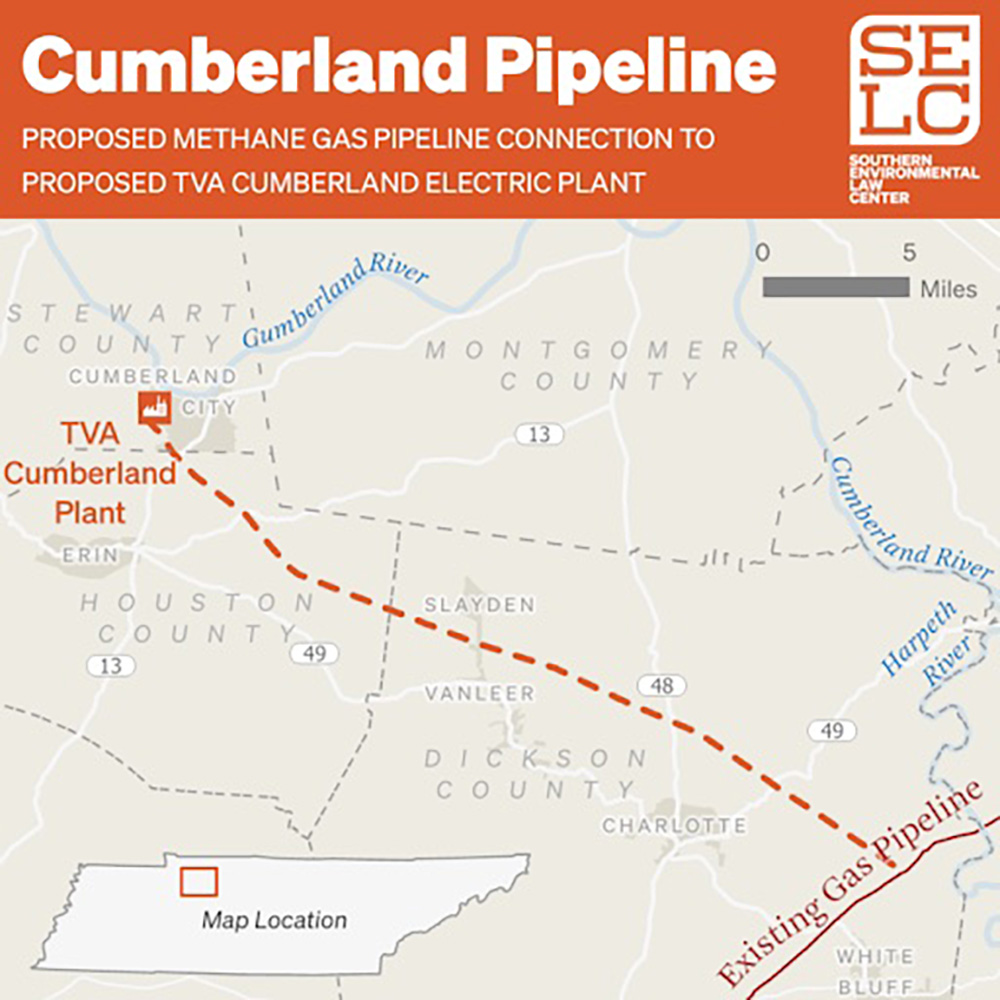 A map shows the proposed Cumberland pipeline route.