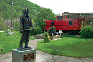 Benham Coal Miner's Memorial Statue and Caboose