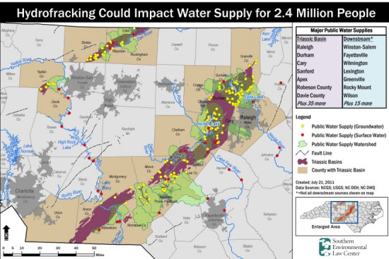 Potential natural gas drilling sites and drinking water supplies. Graphic by Southern Environmental Law Center. Click to enlarge.