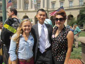 Appalachian Voices interns Marissa Wheeler and Jeff Fend, and Virginia Campaign Coordinator Hannah Weigard outside EPA headquarters in Washington, D.C.