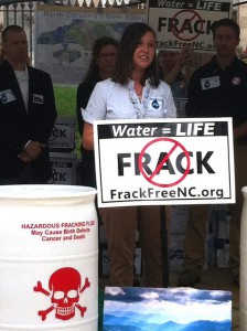 Sarah Kellogg, Appalachian Voices' North Carolina field organizer, speaks to the crowd about the amazing contribution of westerners to the petition and the anti-fracking movement.
