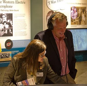 Virginia Governor Terry McAuliffe listens to a Bristol Sessions tune with Jessica Turner, the museum’s executive director. Photo by Jonathan McCoy