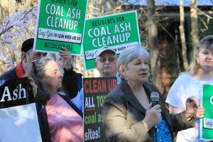 Members of the Alliance of Carolinians Together (ACT) Against Coal Ash hold a press conference outside of a public hearing in March.