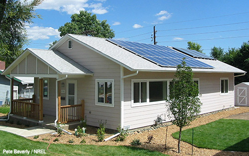 Solar panels on a private home, photo courtesy of Pete Beverly/NREL