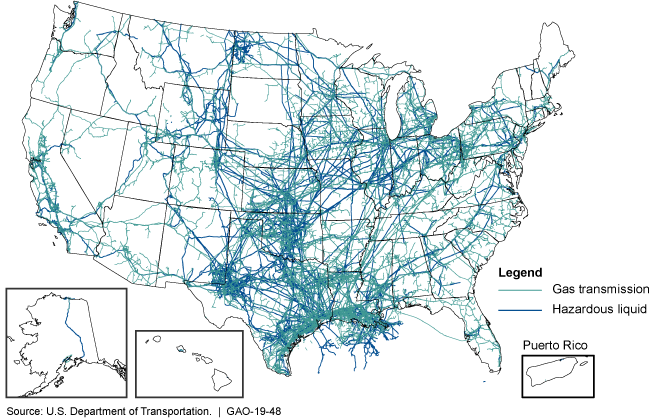 2018 map of pipelines in the U.S. 