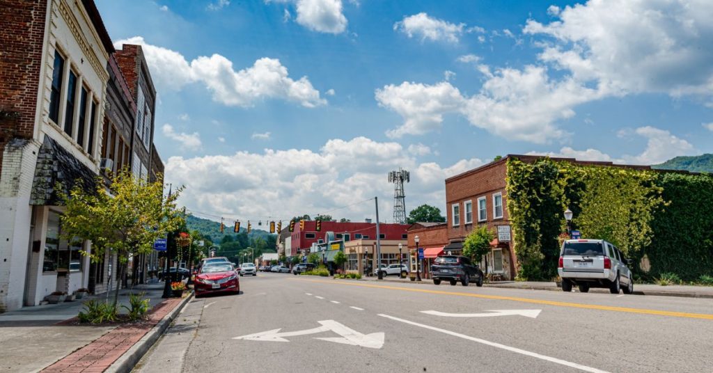 small Appalachian downtown on a sunny day