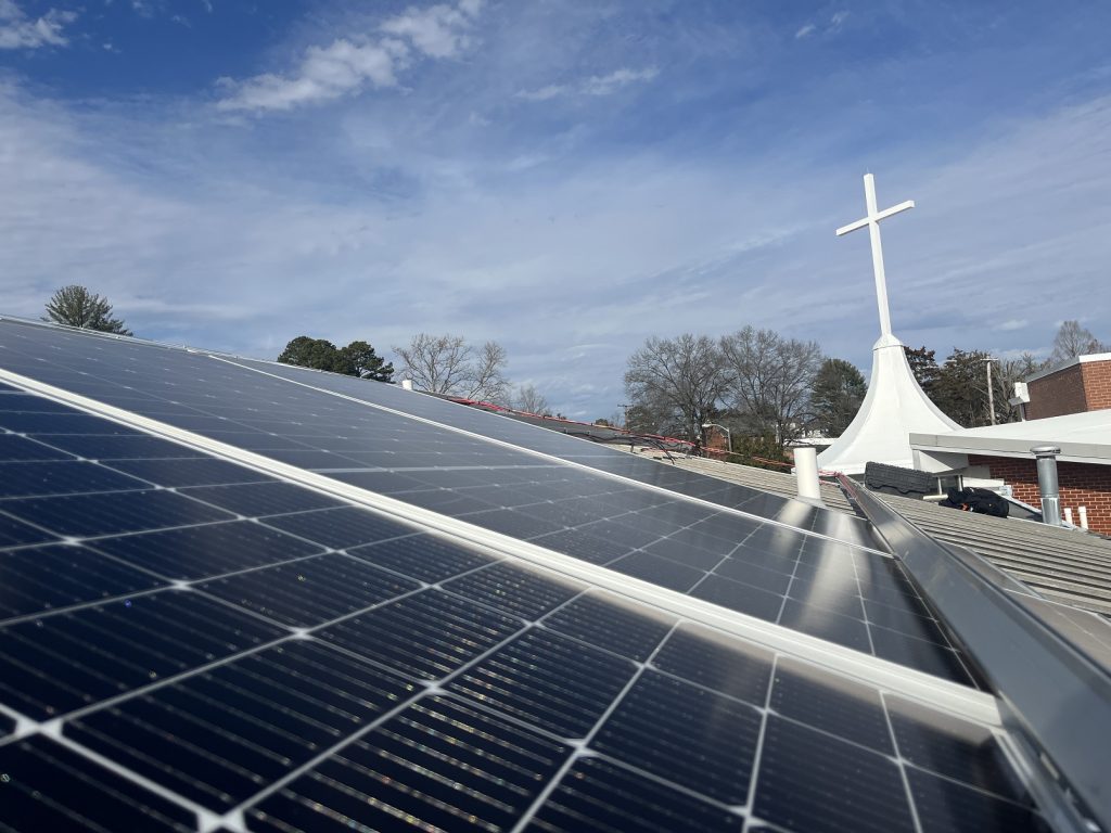 Rooftop solar panels on Faith Lutheran Church in Tennessee. Photo by Anne Brock of Solar Alliance.