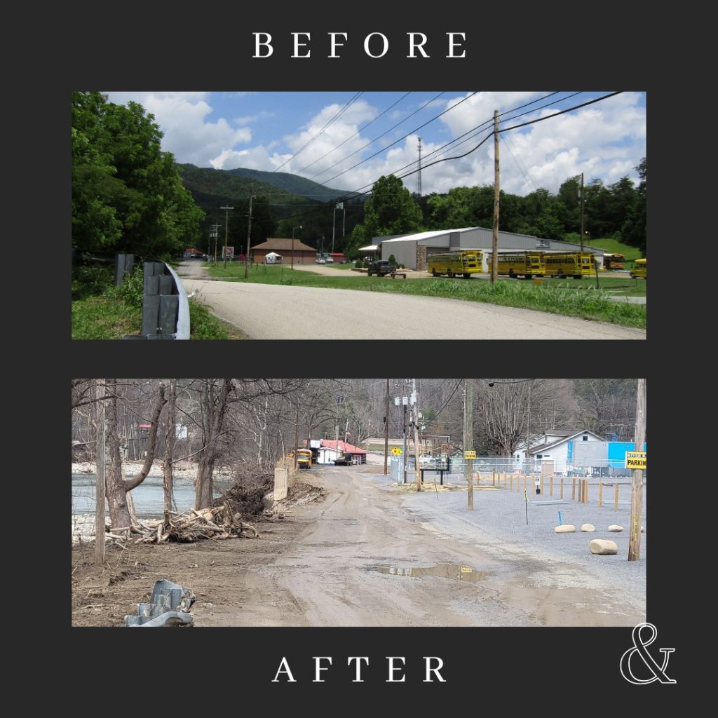 A road in Cocke County before and after Hurricane Helene. Photos courtesy of CWEET