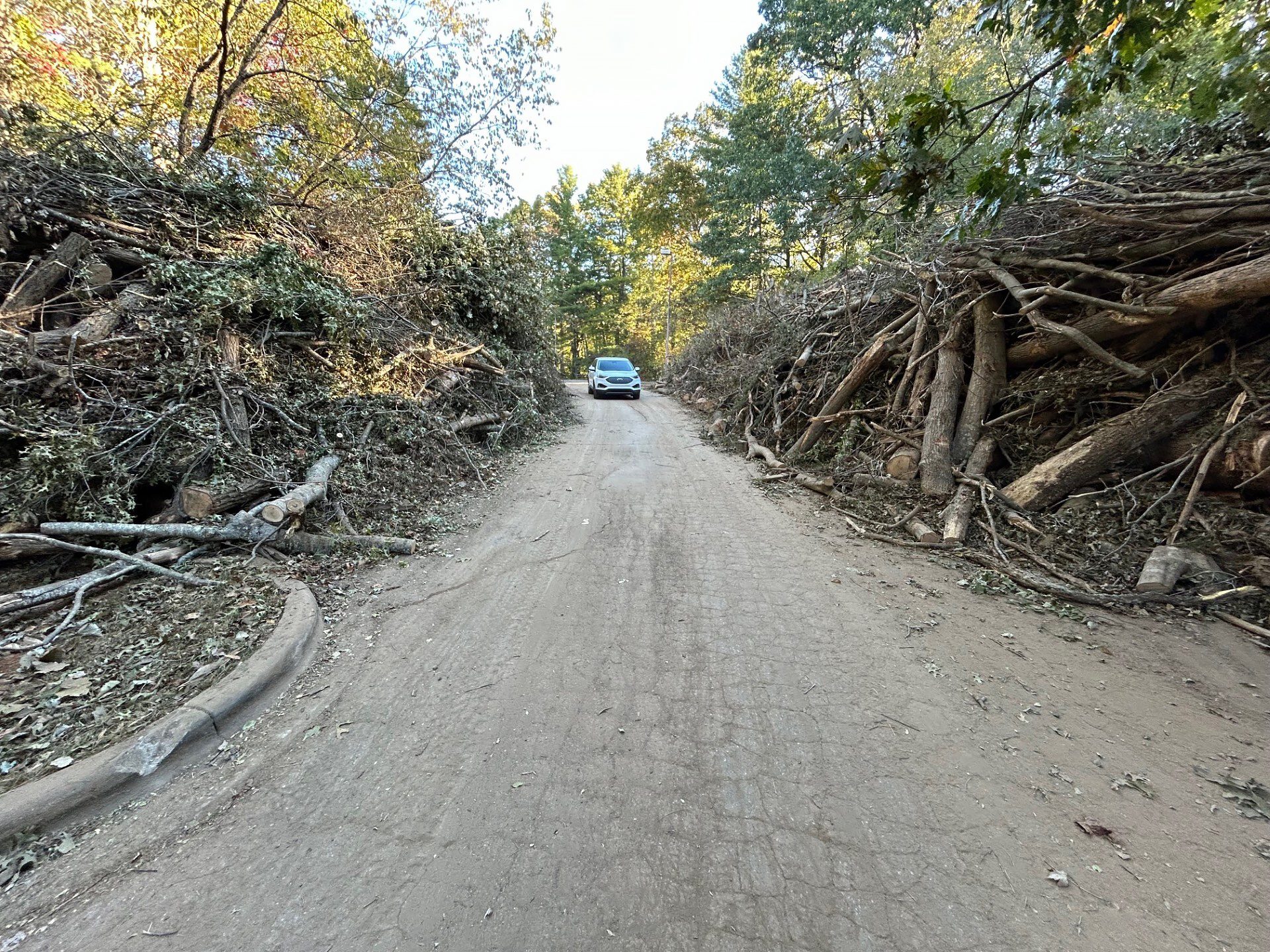 Debris lines a parking lot at the Folk Art Center along the Blue Ridge Parkway. Photo courtesy of National Park Service
