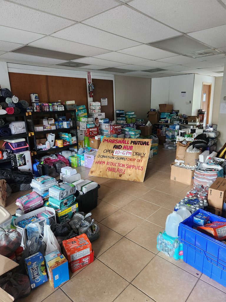 In the aftermath of Hurricane Helene, ROAR set up a mutual aid hub to accept donations and distribute supplies to those in need in Marshall, N.C. Photo by Matt Wallace