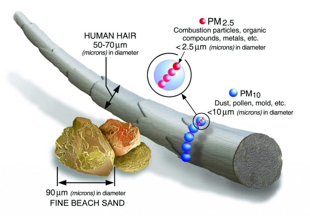 Size comparisons for PM particles. Photo courtesy of the EPA