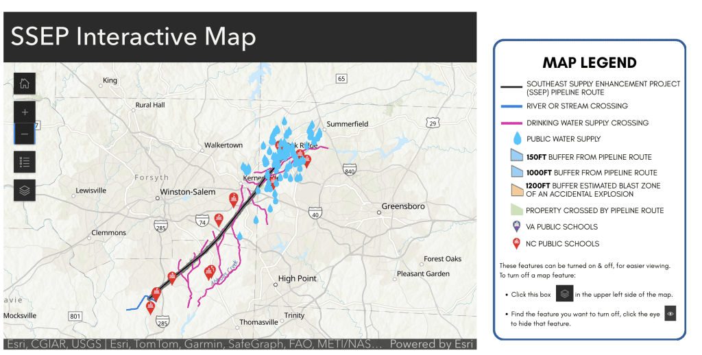 A map from Clean Water for NC shows SSEP's potential impacts on drinking water.
