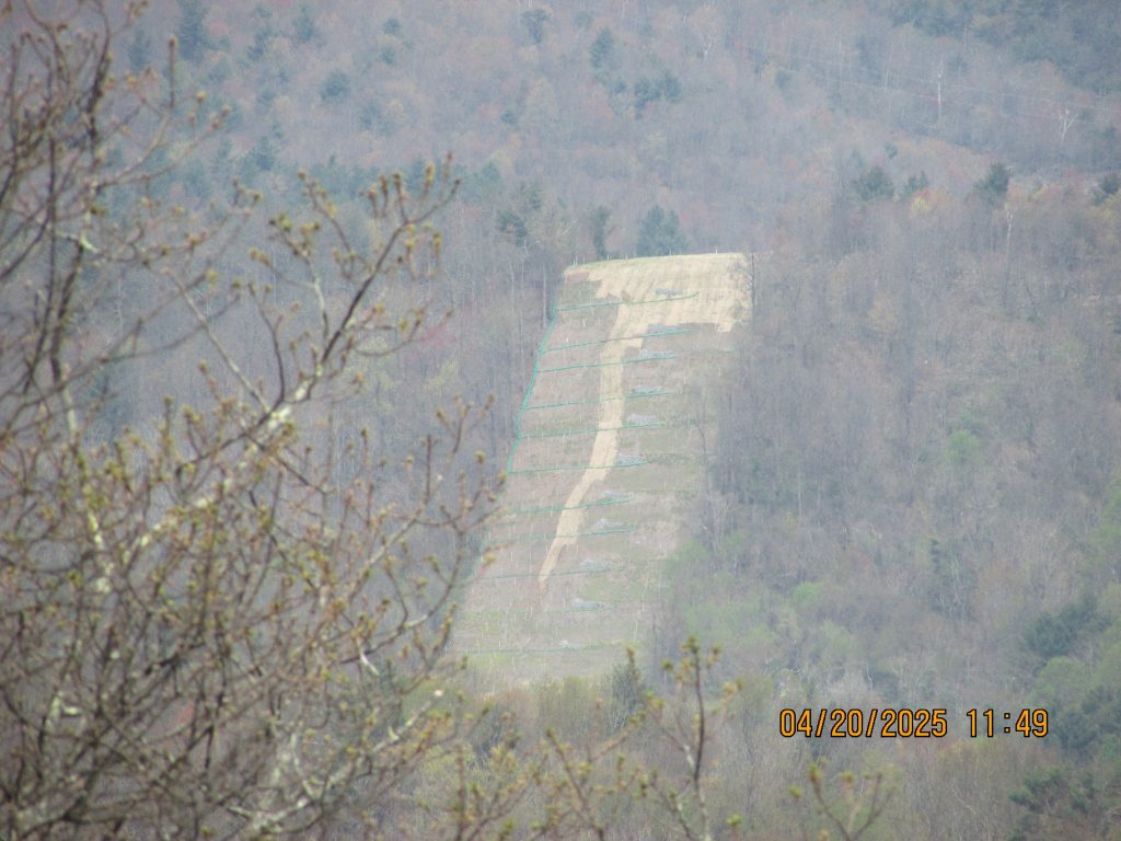 A picture showing bare patches of unrestored land on the Mountain Valley Pipeline route