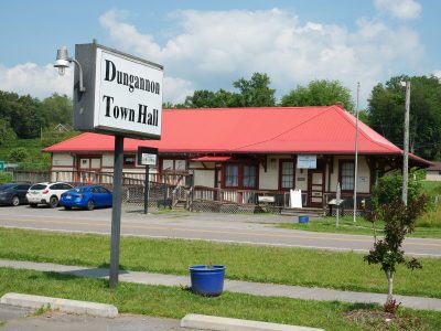 Sign that says "Dungannon Town Hall"