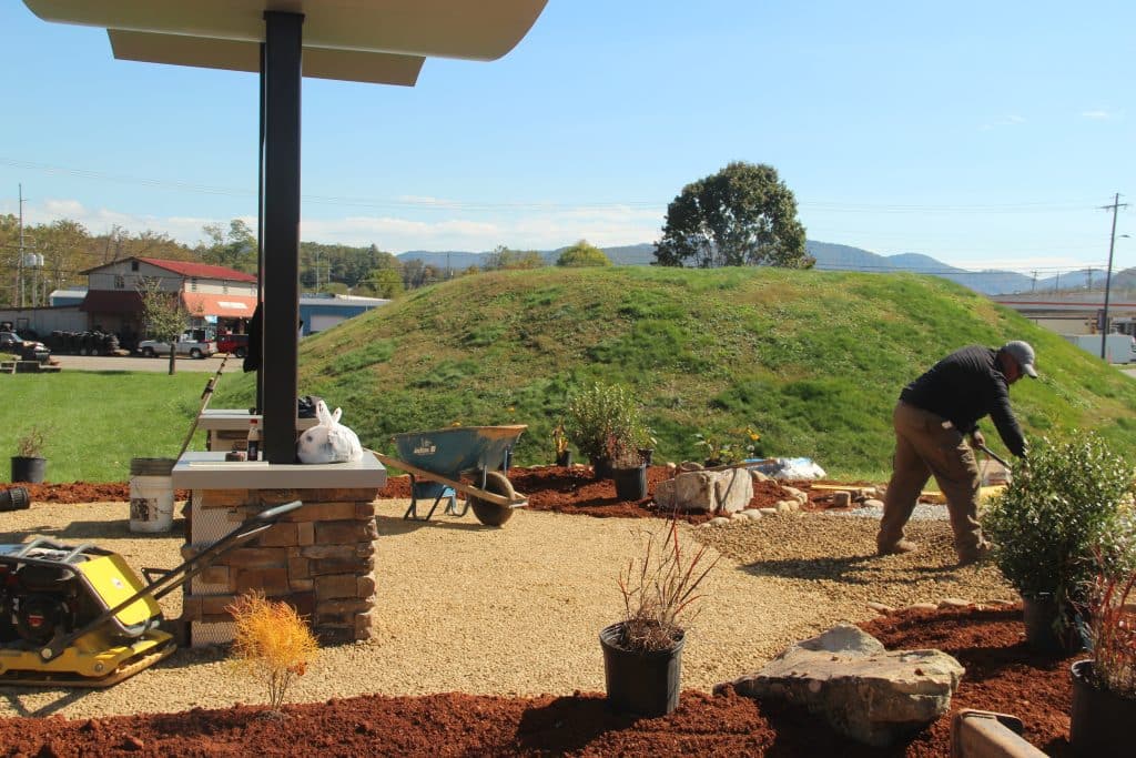 Noquisi Mound kiosk and groundskeeper