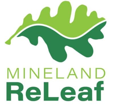 Mineland ReLeaf logo with a leaf icon that has a mountain flowing through it