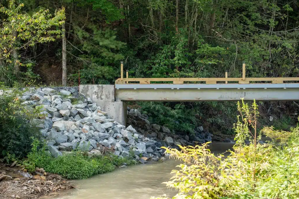 A 40-foot private bridge over a steep creek