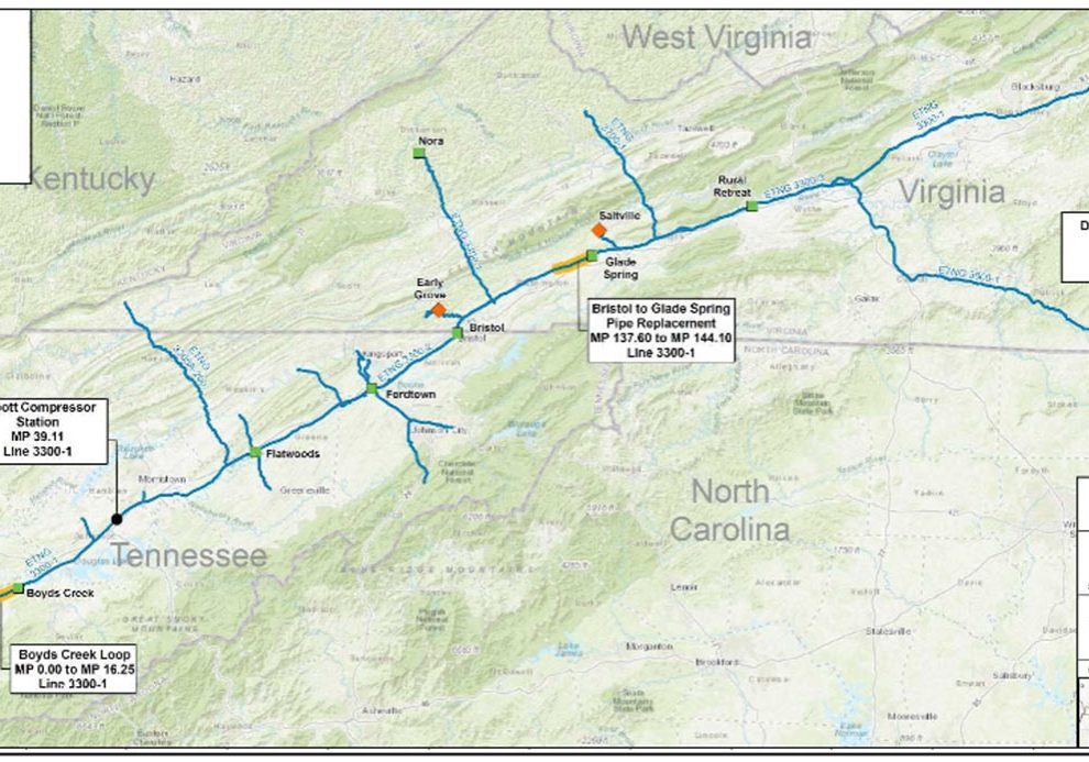 Map of the East Tennessee Natural Gas System Alignment Program